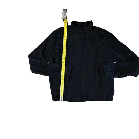 Vintage Suzelle Women's Silk Wool Blend Mock Neck Cable Knit Black Sweater Large - Picture 4 of 9